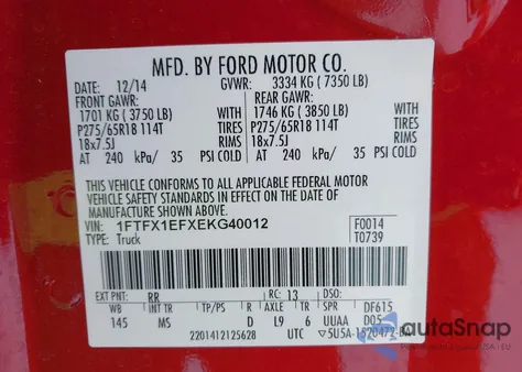 2014 Ford F-150 Xlt from USA, damaged, VIN 1FTFX1EFXEKG40012